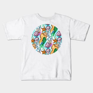 Colored curly continuous line seashells design Kids T-Shirt
